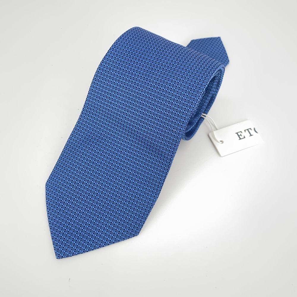 Eton Tie Mens One Size Blue Black Patterned Silk Classic Necktie England Made